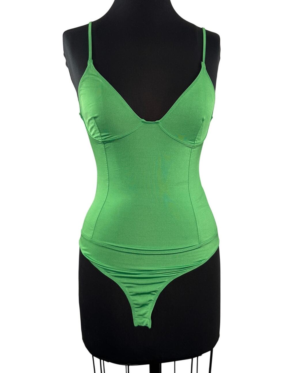 ZARA Green Bustier Bodysuit Stretch Sweetheart Neck Spaghetti Strap Sz M Medium